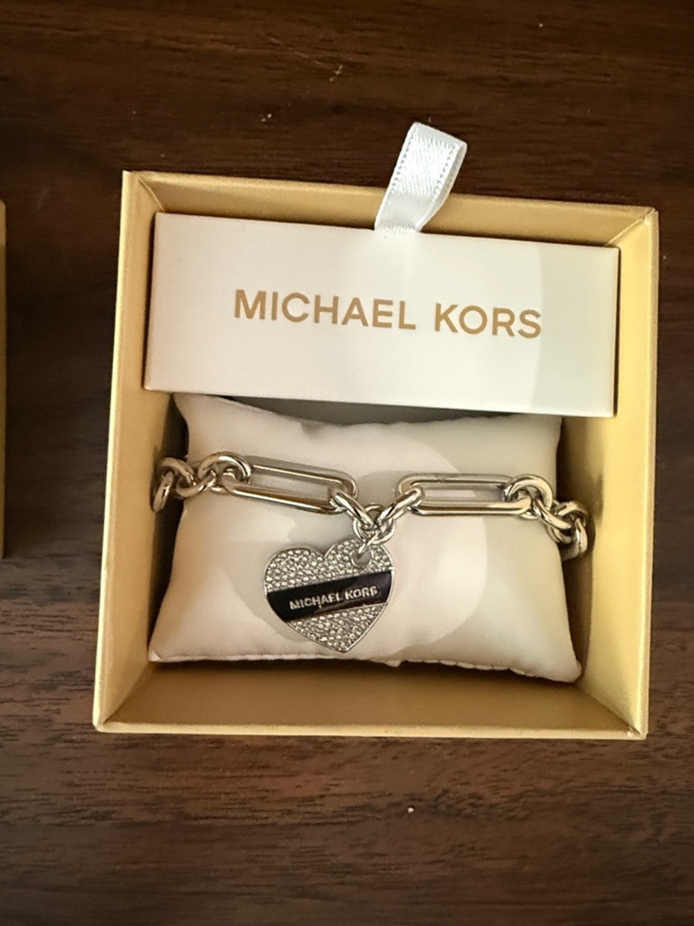 Michael Kors Silver Heart Pavé Chain Bracelet